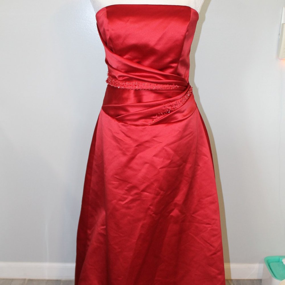 Couture Collection Red Beaded Long Formal Dress